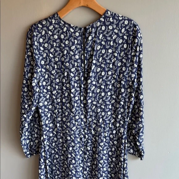 Reformation - Dark Blue & White Floral Print Long Sleeve Midi Dress Sz 10 NWT - Picture 9 of 13